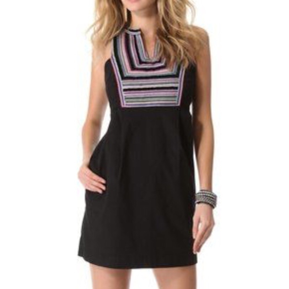 Shoshanna Black Mini Dress with Multicolor Stripes